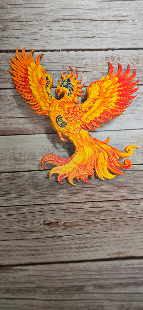 Phoenix of Skullwood Sculpture, colorstack 3D printed fantasy decor - front view