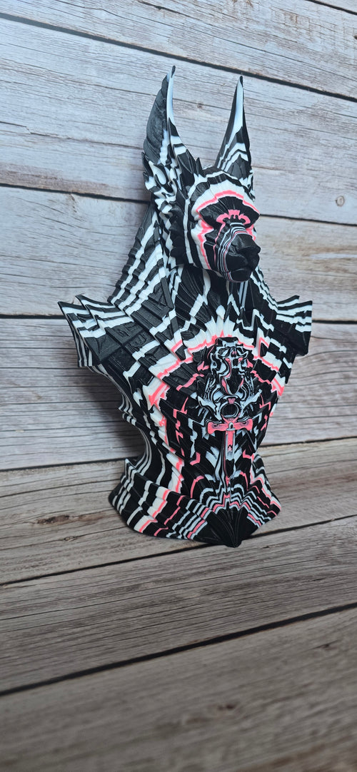 ColorStacked Anubis Bust | Pink, White and Black Egyptian Guardian Sculpture