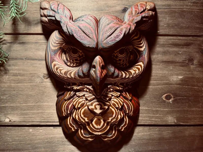 The Hollowshade Owl | Colour-Stacked Wall Totem