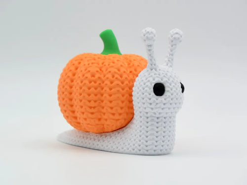 Knitted Pumpkin Snail | 3D Printed Halloween Decor - White