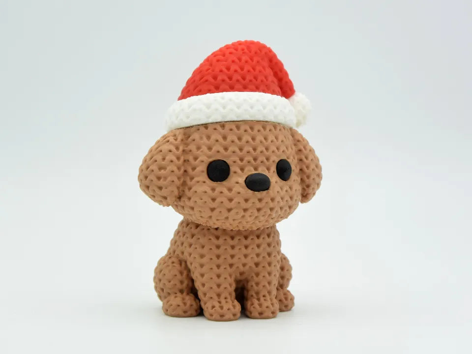 Festive Knitted Christmas Dog with Santa Hat - 3D Printed Holiday Companion