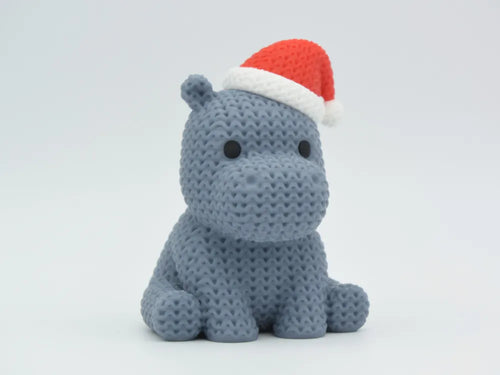 Festive Knitted Christmas Hippo with Santa Hat - Holiday Decoration